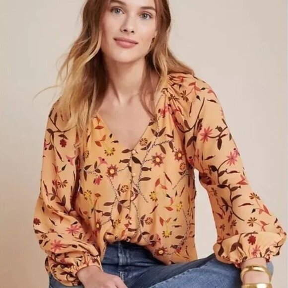 Anthropologie Tops - Anthropologie Guapa Beatrice Beaded Embroidered FloralFall Blouse XL